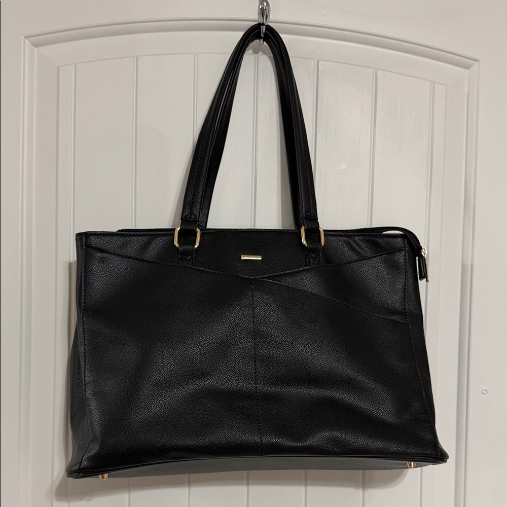 Classic Black Tote with Gold Accents - Women's Everyday Work Bag